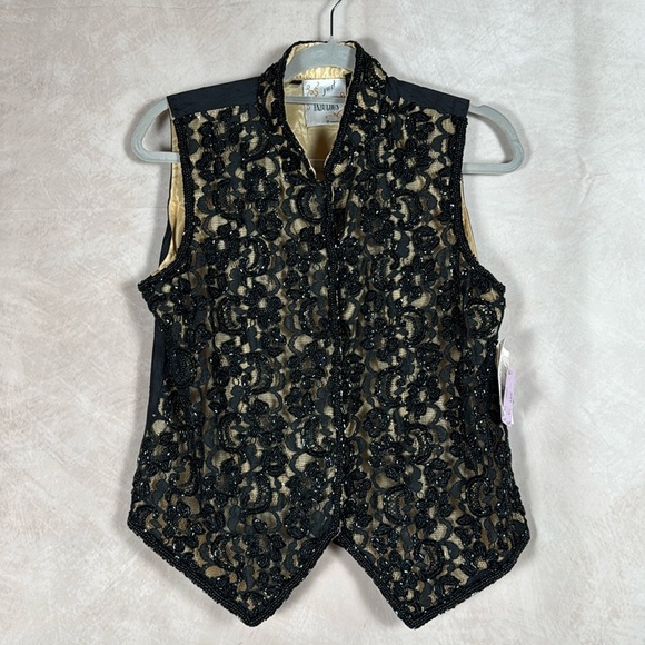 Just Fabulous VTG NWT Suit Vest Hand Beaded Lace Elegant Formal Dark Feminine Lg - Picture 1 of 11
